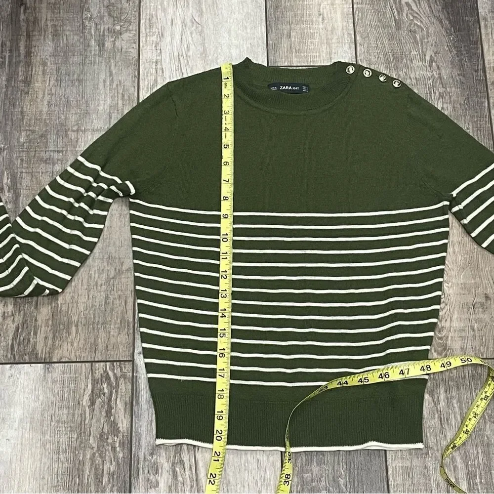 Zara Striped Lightweight Long Sleeve Sweater Green and White Size Small